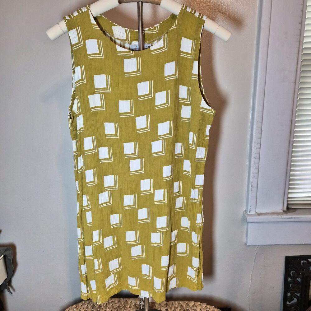 Adam Douglass Womens Tank Top Sz L Color Ochre Crinkled Texture Geometric Design
